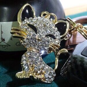Rhinestone (Gold tone)  Cat Bag Charm & Keyring